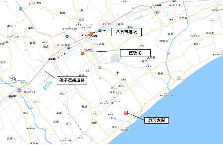 八日市場駅から東部家畜保健衛生所までの地図