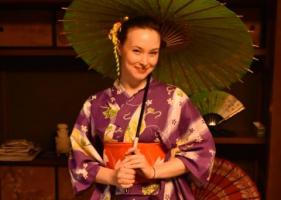 A visitor posing in a kimono