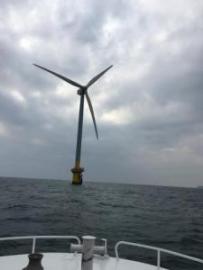 A closeup view of the turbine from the boat