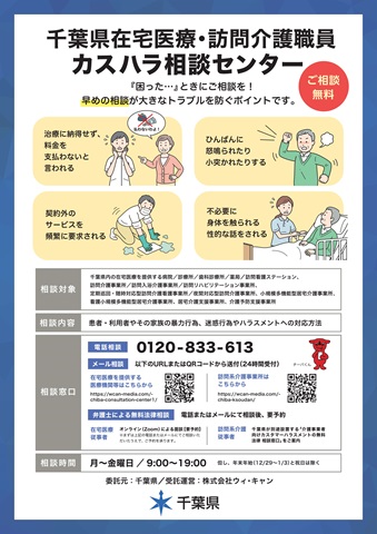 千葉県在宅医療機関・訪問系介護事業所等暴力・ハラスメント相談センター周知用リーフレットの画像