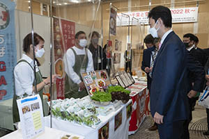 商談会を視察する知事