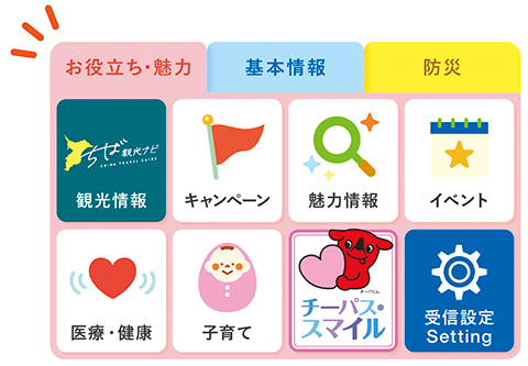 千葉県LINE公式アカウント内のリッチメニュー画像（お役立ち・魅力タブ）