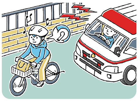 自転車走行中のイヤホン着用イラスト