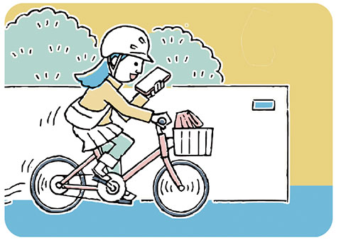 自転車に乗りながらのスマホ（保持）イラスト