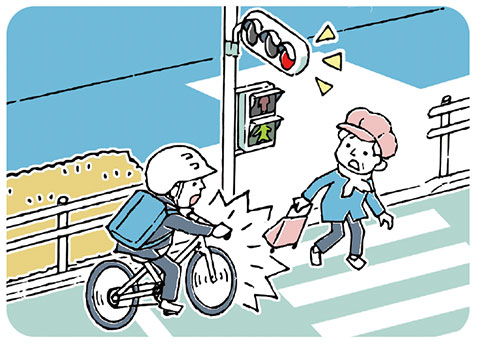 自転車走行中の信号無視イラスト