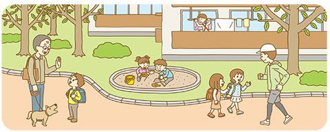 プラス防犯イメージイラスト(地域で見守る)