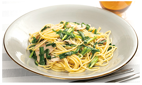 ニラと豚肉のペペロンチーノ写真