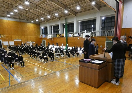 茂原市立早野中学校　受賞式の写真