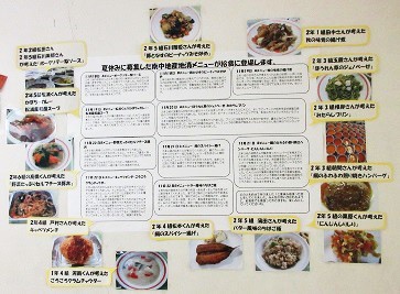 料理の特徴や、考えた生徒の想いと給食の写真を掲示
