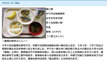 学校ホームページにおける給食紹介