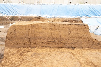 建物の基礎となる版築の土層断面