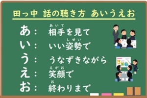 「話の聴き方　あいうえお」の標語が書かれた画像