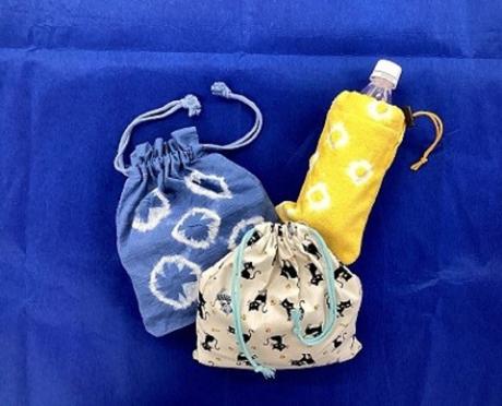 工芸班作品巾着袋とコースター