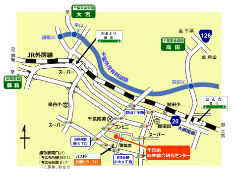 農林総合研究センター本場近隣地図