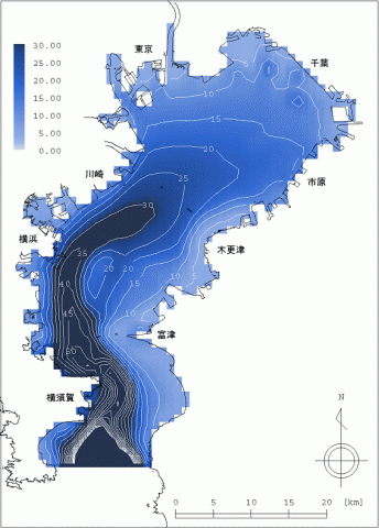 東京湾の水深図