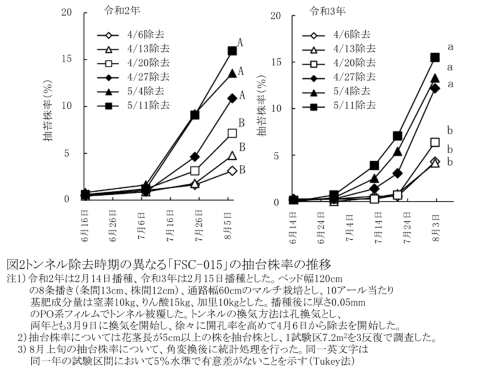 図2トンネル除去時期の異なる「FSCー015」の抽台株率の推移の図
