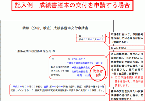 謄本交付申請書の記入例の画像