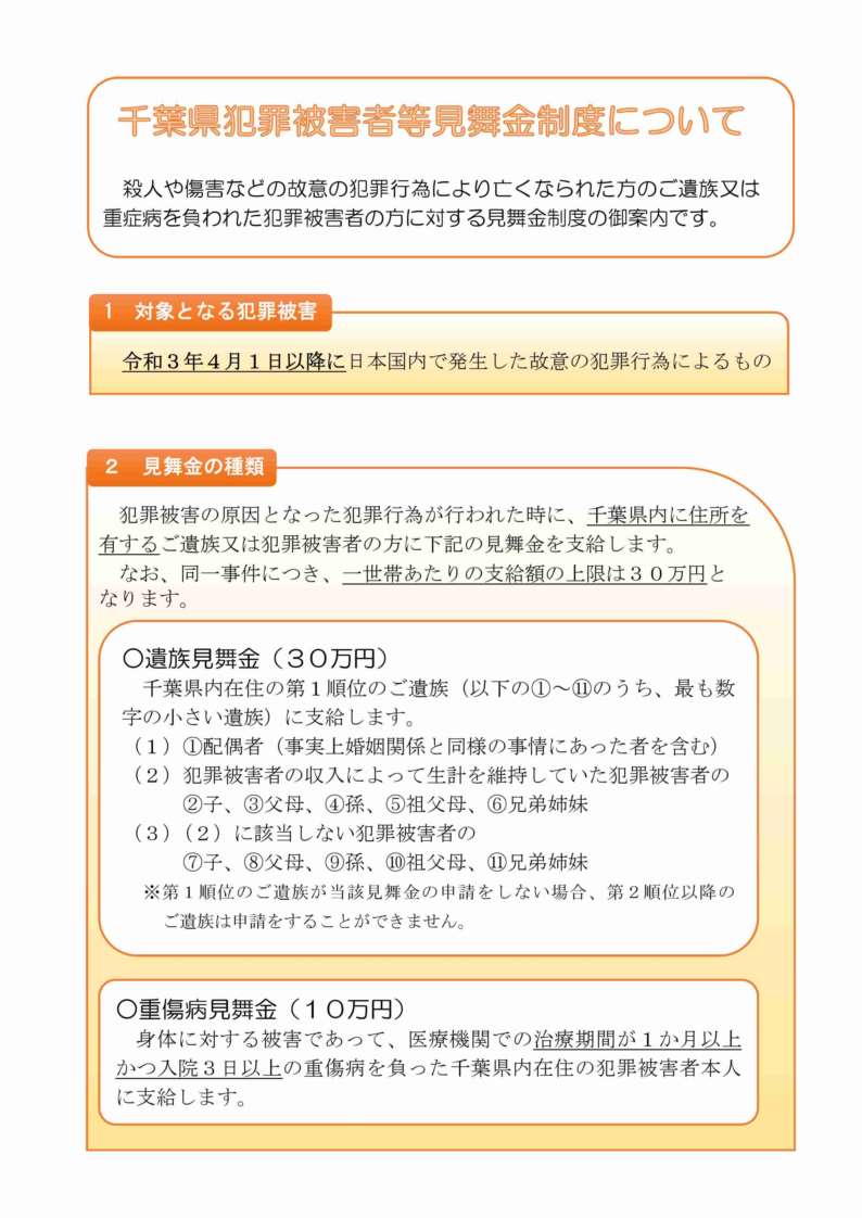 千葉県犯罪被害者等見舞金制度についてリーフレット画像1