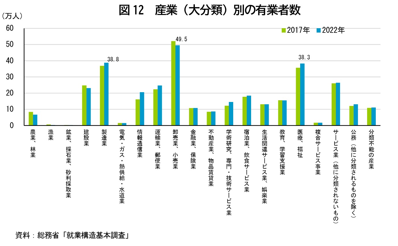 図12 産業（大分類）別の有業者数