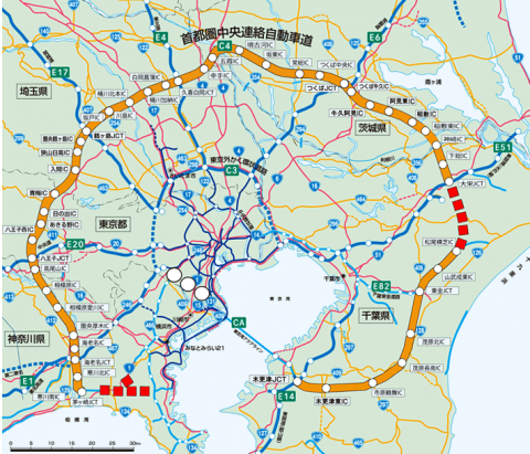 圏央道の開通状況（国土交通省HPより）