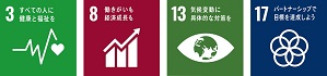 SDGsの17の目標（3,8,13,17のアイコン画像）