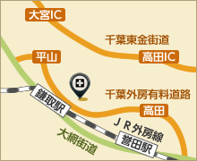 最寄駅JR外房線鎌取駅下車、徒歩約25分。JR鎌取駅から千葉中央バス「千葉リハビリセンター」行き「こども病院」下車。自動車、JR千葉駅から大網街道を大網方面に約11キロメートル。