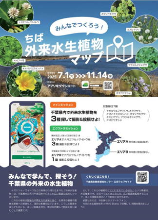 「みんなでつくろう！ちば外来水生植物マップ」の広報チラシ