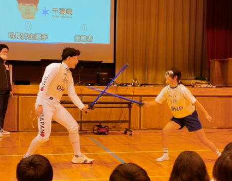 日本代表選手に挑戦するチャレンジマッチ、山武市立松尾小学校