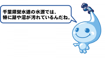 千葉県営水道の水源では特に湖や沼が汚れているんだね。 千葉県営水道の水源では特に湖や沼が汚れているんだね。