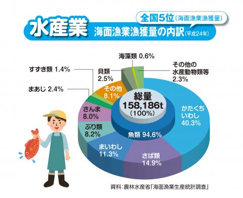 平成24年海面漁業漁獲量は158,186トン