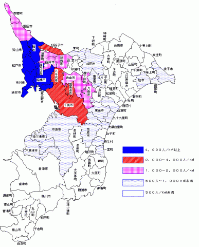 市町村別人口密度の図