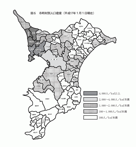 市町村別人口密度の図