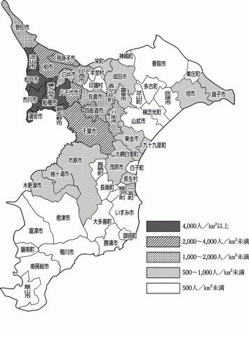 市町村別人口密度の図