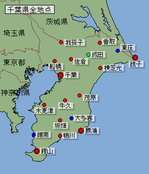 千葉県内の気象観測施設配置図